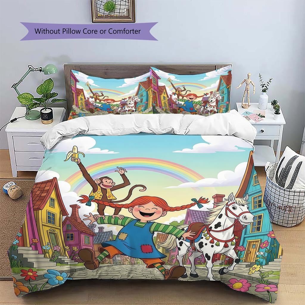 Pippi Longstocking  Pattern Bedding Quilt Set  Home Decoration  Gift (1 * Duvet Cover + 2 * Pillowcase  Without Core)
