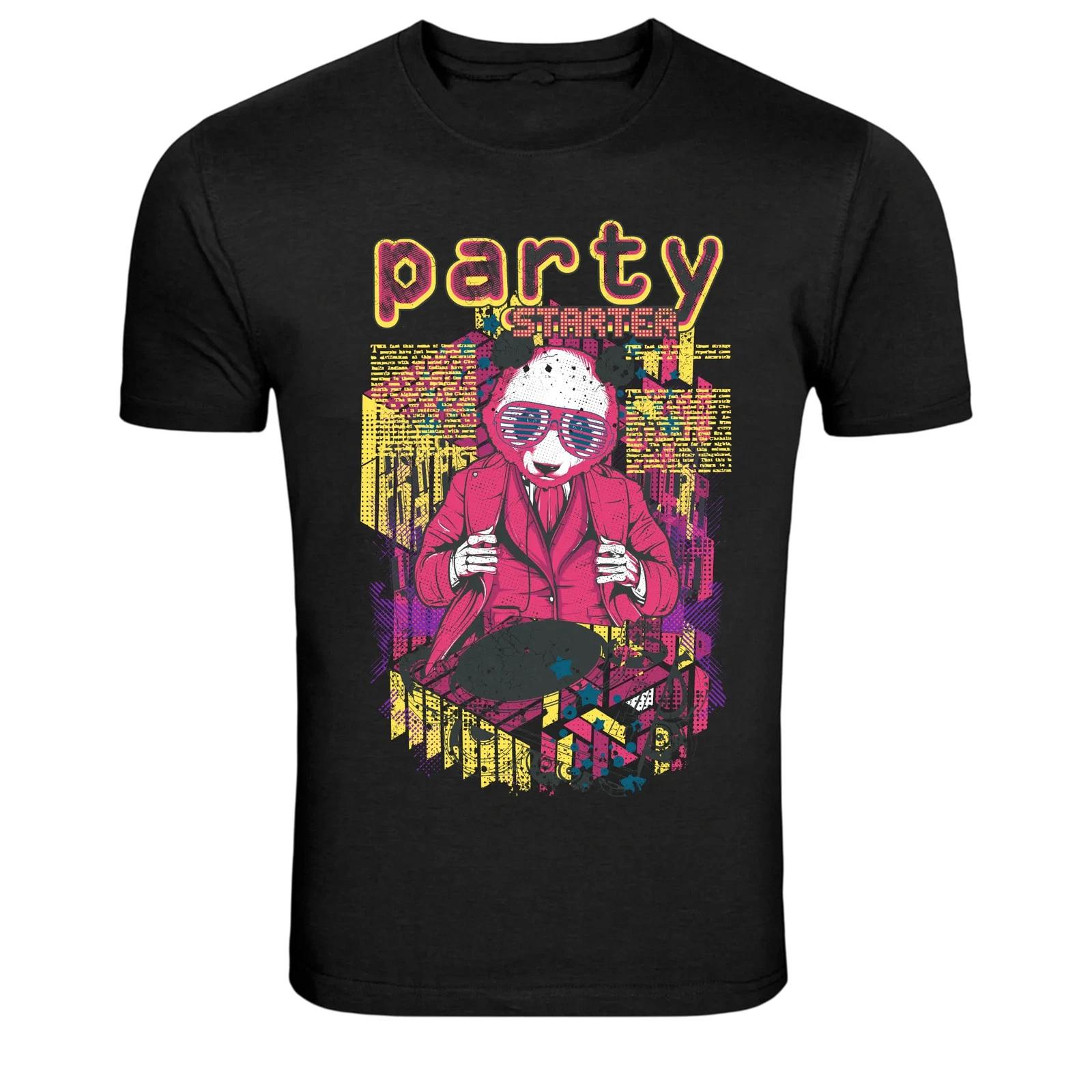 Party Starts DJ Panda Retro Music Club Graphic T-Shirt XS