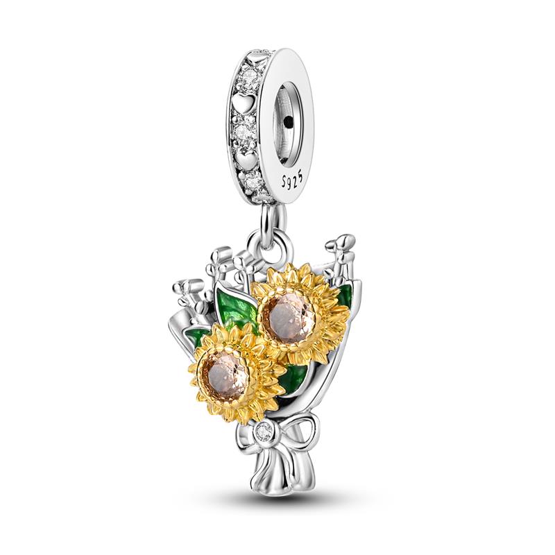 New Stylecopper Sunflower And Rose Charm Beads Suitable For Original Pan Women'S Bracelet Di Souvenir Customization