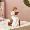 Reading Thinker Statue Reading Girls Figurines Sculpture Ornament for Home Office Bookshelf Decors Book Lover Gift