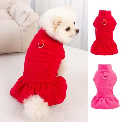 Haustier Kleid Herbst Winter D-förmigen Ring Plissee Saum Einfarbig Dickes Fleece