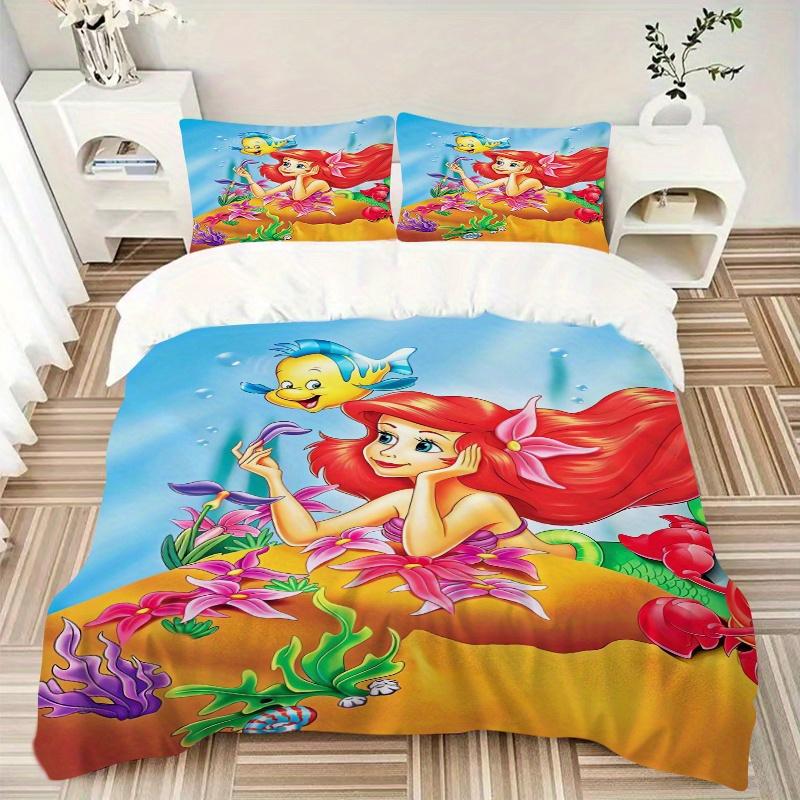 3pcs Princess Ariel and Flounder Printed Quilt Set Soft and Comfortable Quilt Cover for Bedroom, Guest Room Bedding Set S080