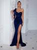 New fashion off-the-shoulder split dress sexy evening dress solid color dress