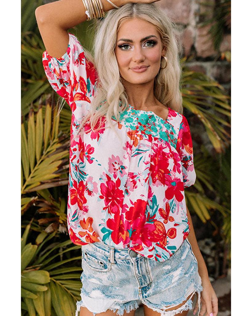 Azura Exchange Bestickte Bluse mit eckigem Ausschnitt