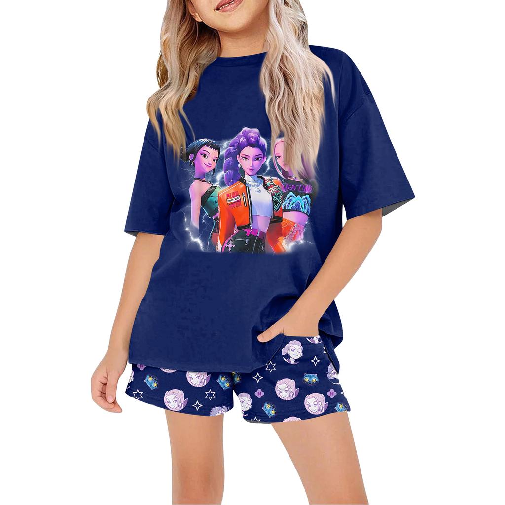 Kids Summer Sport T-Shirt And Shorts 2 Piece Outfit Tracksuit Set Short Sleeve Print Crop Tops With Clothing Set