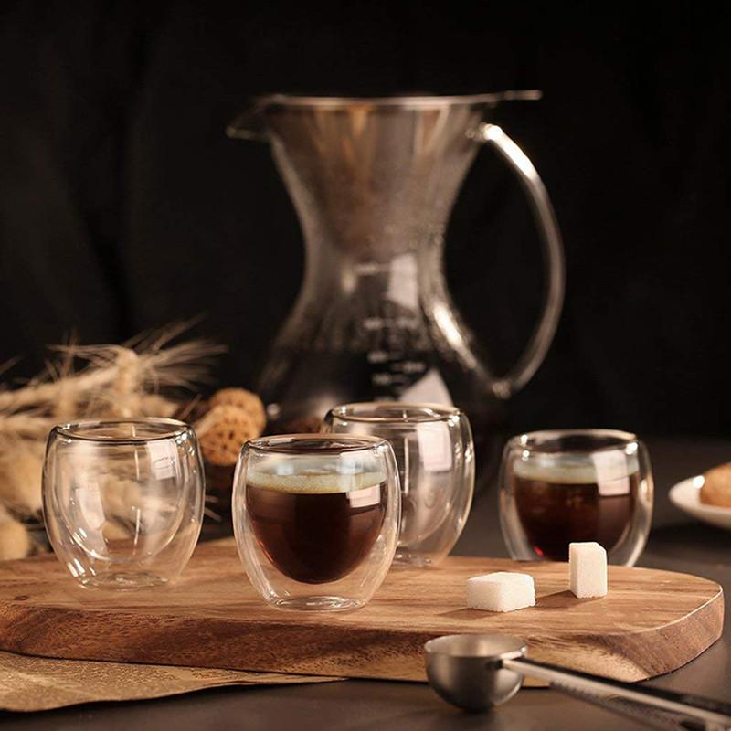 6 pièces, Tasses à café en verre 80 ml, Tasses à café en verre à double paroi, Tasses à espresso isolées, Verres à shot pour vin pour boissons froides, Tasses à thé
