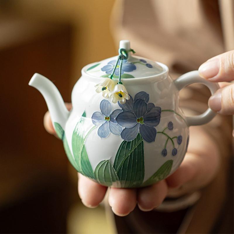 

European Mi Ji Hand-painted Teapot Household Ceramic Small White Porcelain Tea Maker Kung Fu Tea Set with Filter Hand-held Teapot