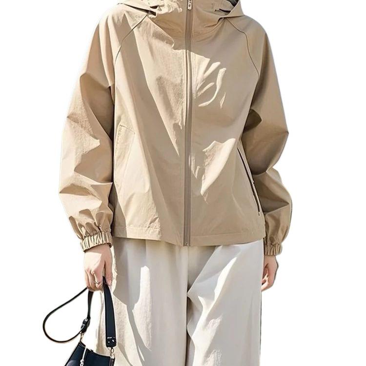 2025 Stylish Women's Petite Casual Hooded Windbreaker Jacket for Spring