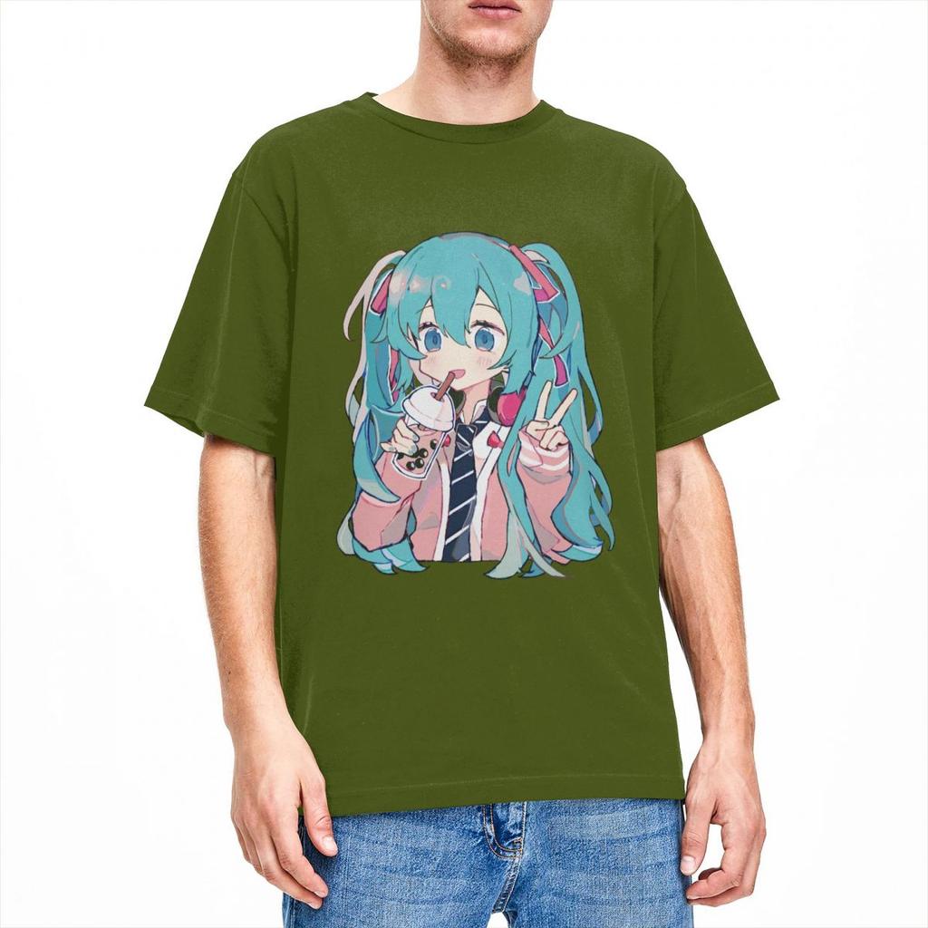 Boba Tea Miku T-Shirt Unisex Damen Neuheit Baumwoll-Tees O-Ausschnitt Kurzarm T-Shirts Neuankömmling Kleidung Unisex