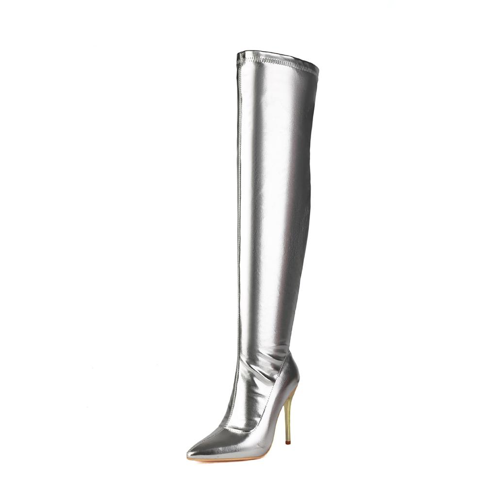 Stivali da Donna Sopra il Ginocchio Taglia Grande Tacco Alto Stiletto con Zip