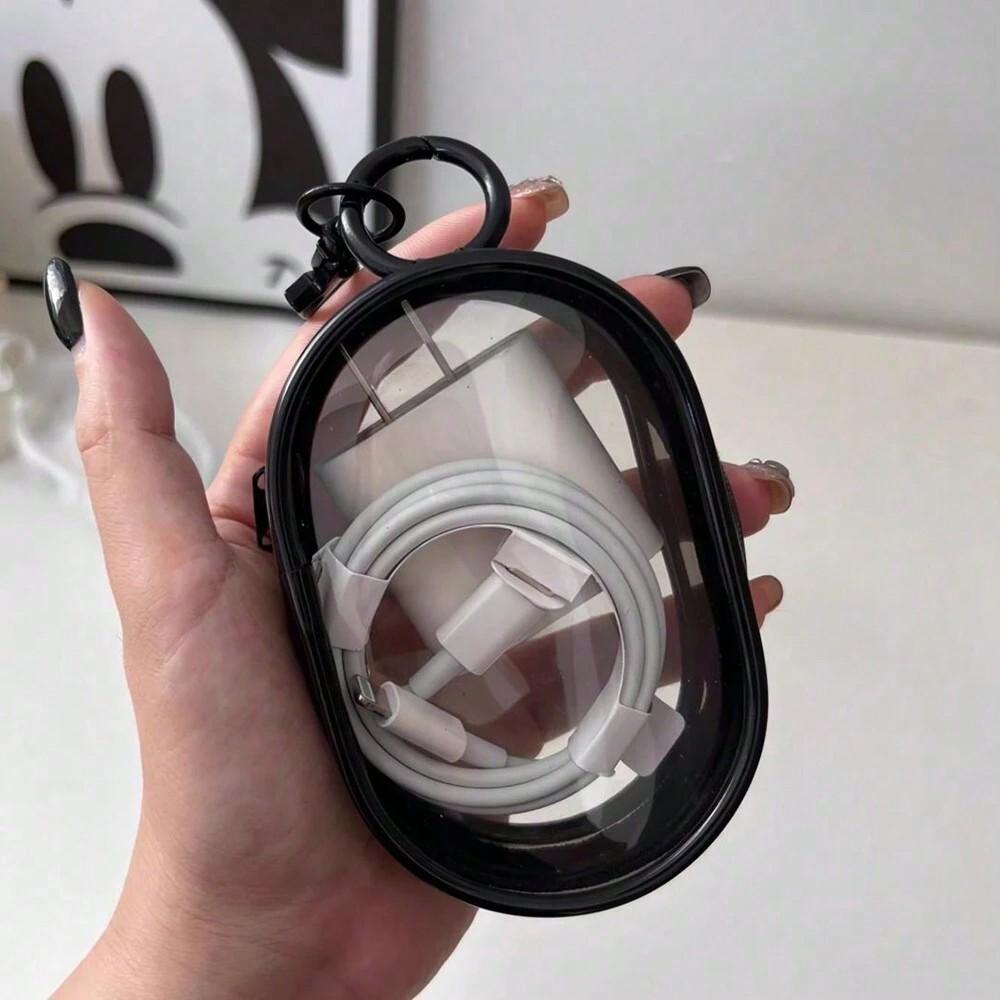 1PC Portable Mini Transparent Zipper Storage Bag, Compact Multifunctional Storage Bag, Headphone and Charger Case with Keychain