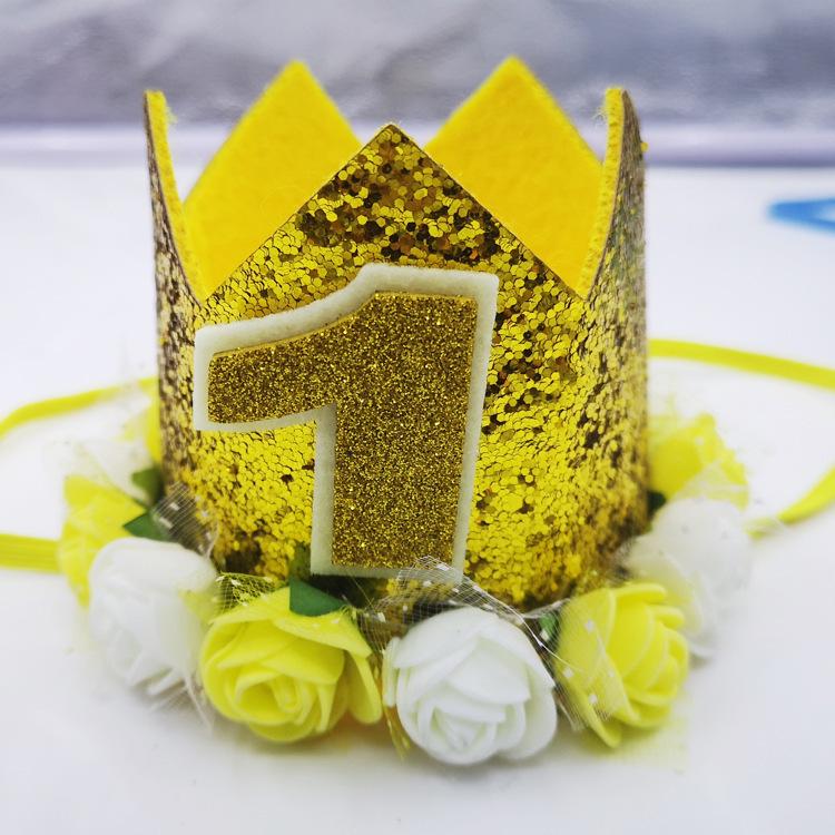 Pompon Flower Hot Stamping Party Hat for Children's First Birthday or Full Moon Celebration