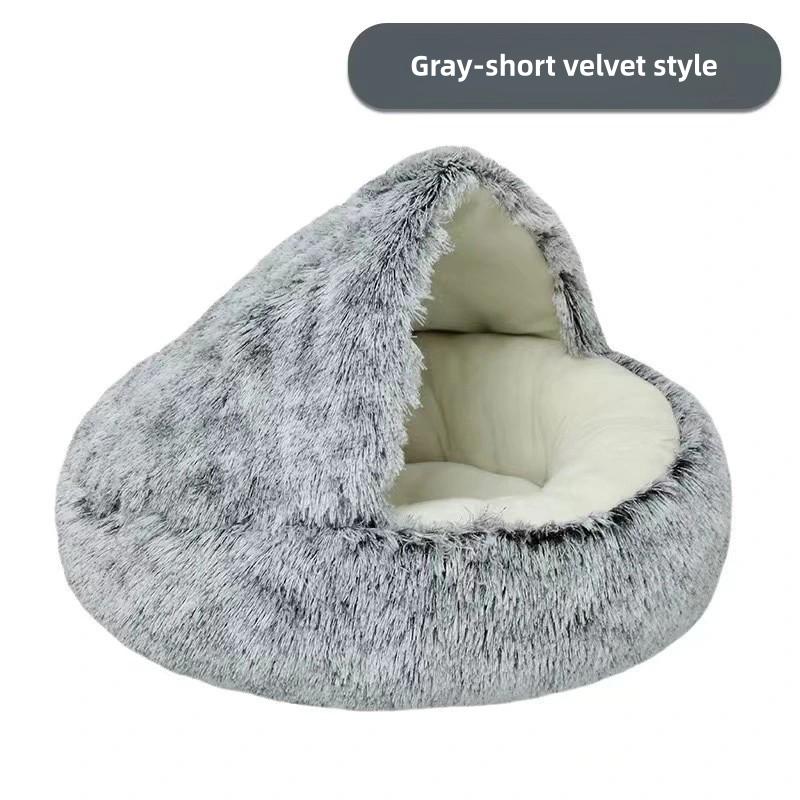 Otoño Invierno Cama Suave de Felpa para Mascotas y Cama para Mascotas Invierno Cálido y Frío Felpa/Forro Polar Corto Edredón Nido Concha Nido para Gatos Semicerrado Nido para Gatos