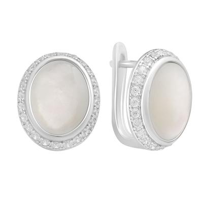 Silver Earrings with Natural Mother-of-pearl, Cubic Zirkonia (60002274)