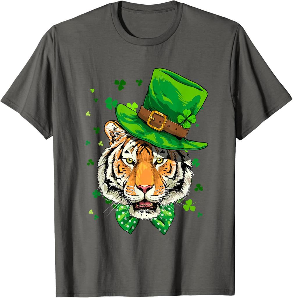Tiger Leprechaun St. Patrick's Day Grafik T-Shirt Atmungsaktiv Rundhals Kurzarm T-Shirt für Herren