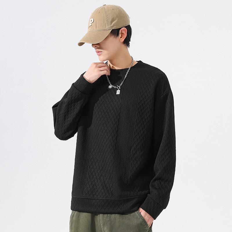 Outono gola redonda pulôver tamanho grande solto internet celebridade mesmo estilo moletom para homens jovens versão coreana moderno diamante jacquard waffle