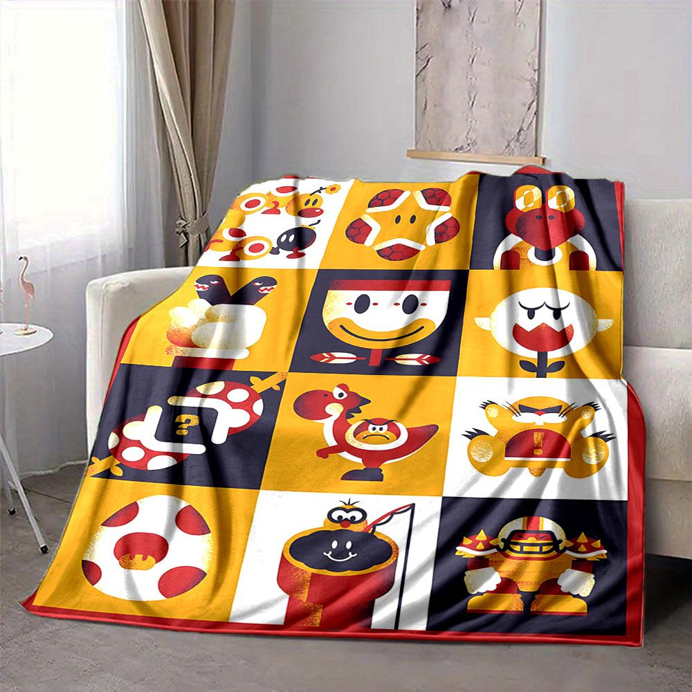 1pc Mario Characters Cozy Print Blanket Lightweight Warm Flannel Throw Blanket For Sofa, Bed, Living Room