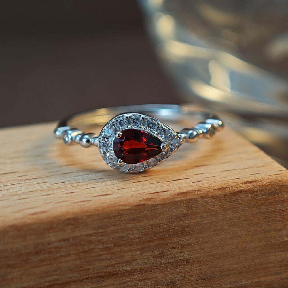 Birnenförmiger Citrinring S925 Silber Palaststil 925 Sterling Silber Zirkon Einzigartige Wassertropfen Mädchenringe