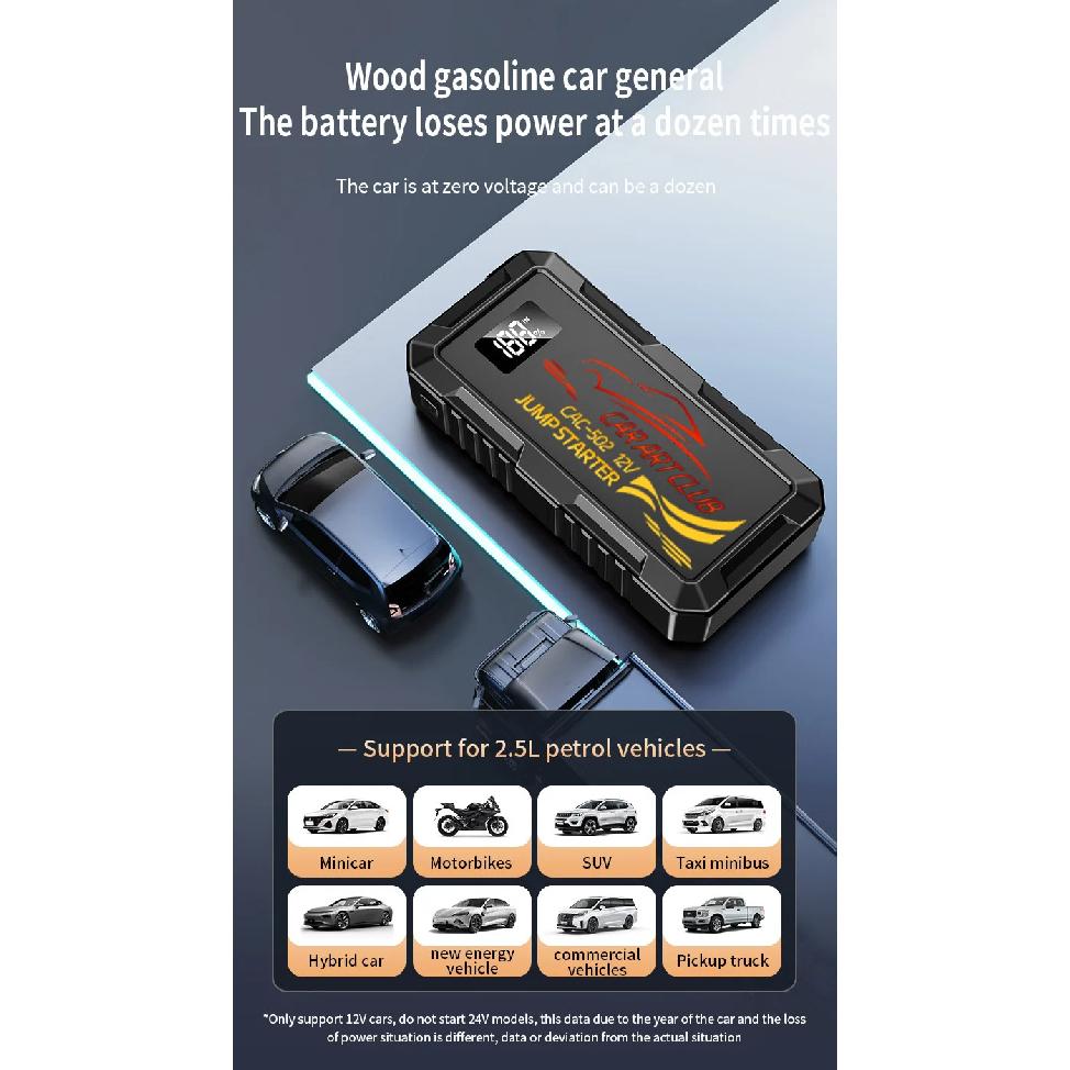 2026 12V Car Jump Starter Power Bank Portable Car Battery Booster Charger Starting Device Auto Emergency Start-up Lighting