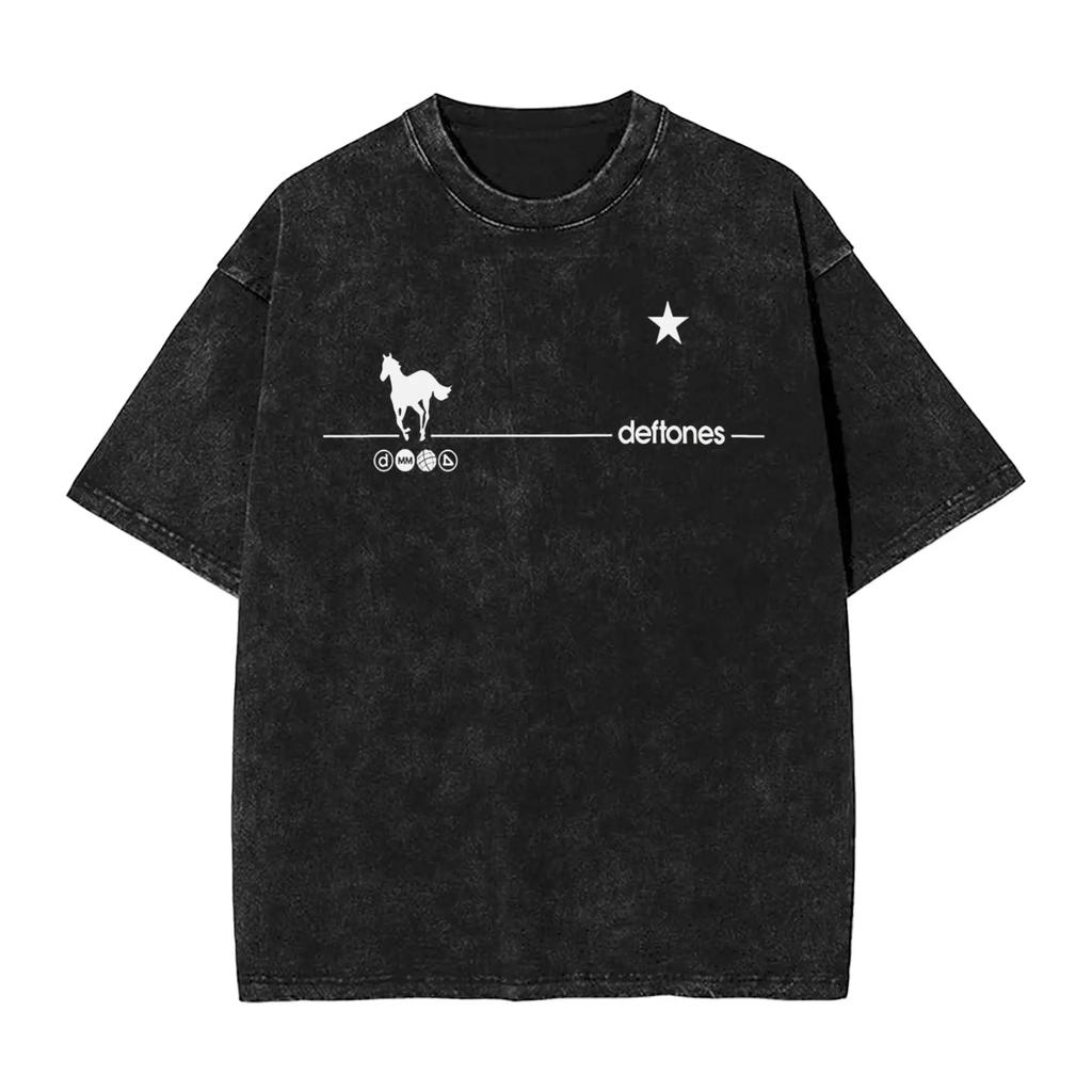 New Arrival Mens Clothes Ohms White Pony Deftones Rock Band Washed Short Sleeved Round Neck Y2k Tshirt Men Clothing Camisetas
