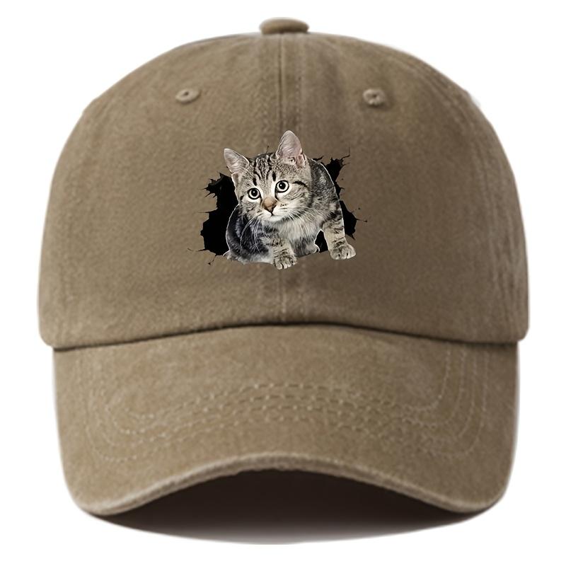 Cute and silly cat printed baseball cap for men and women, versatile for casual wear, daily outdoor hiking