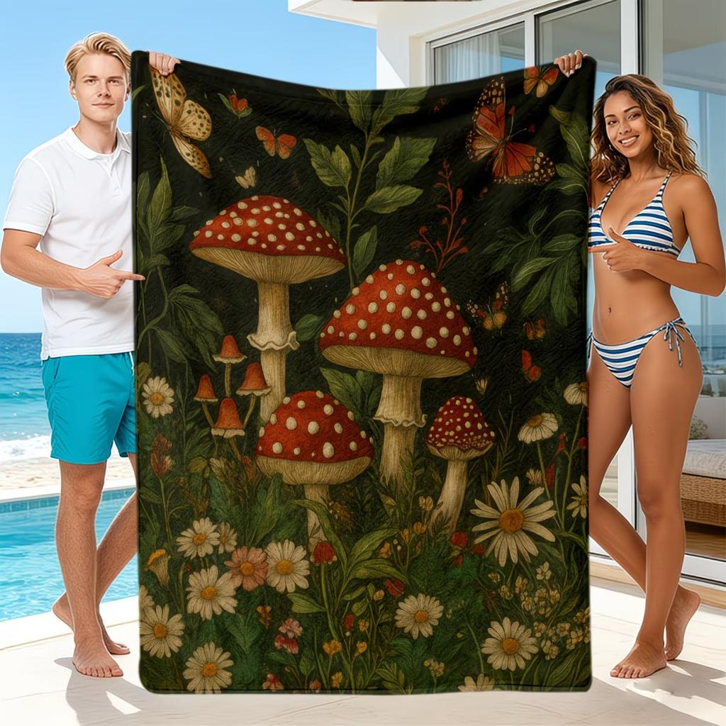 1 Stück Flanelldecke mit Pilzpflanzenführer Überwurf für Sofabetten und Decken, Nickerchen-Decke Halloween- und Weihnachtsgeschenk
