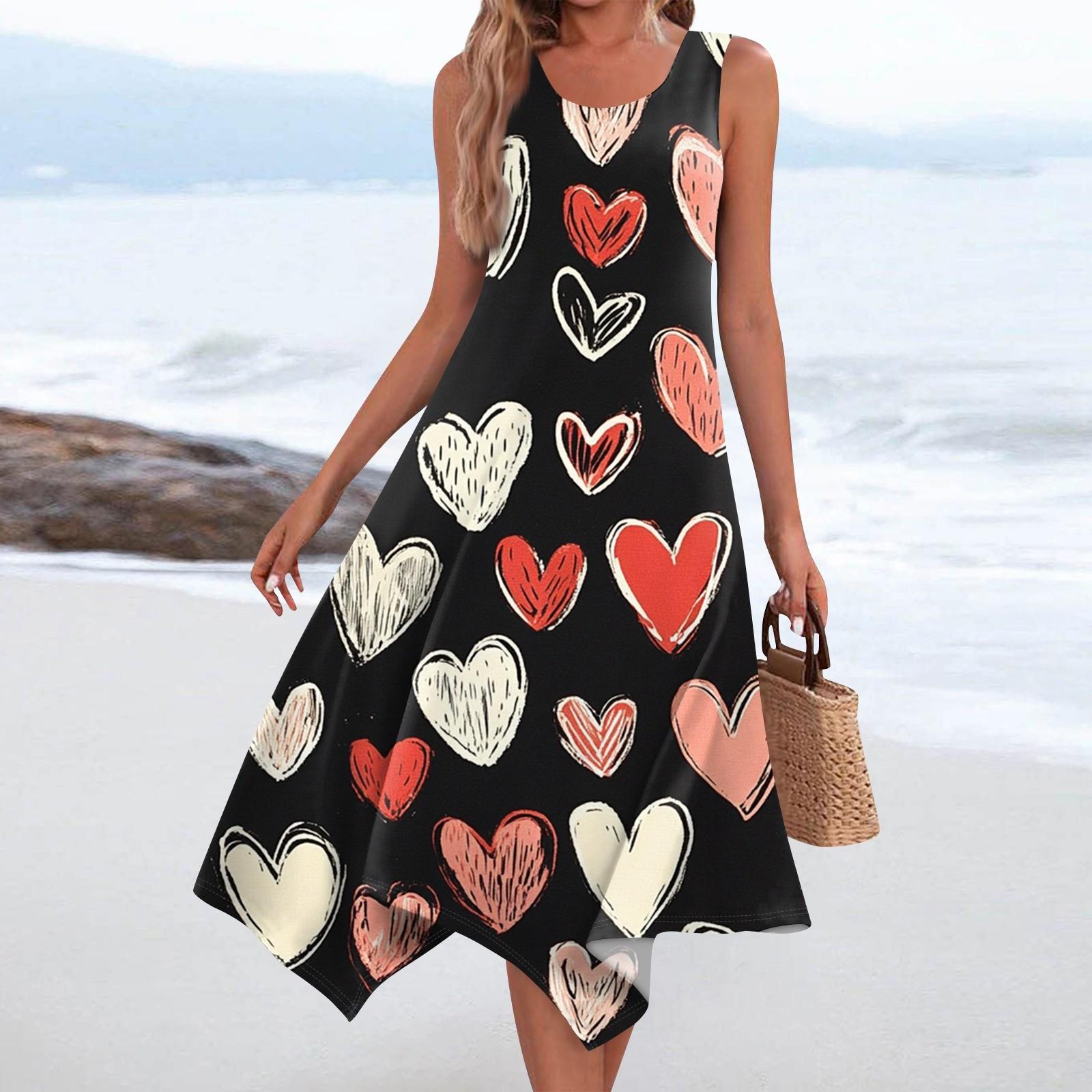 

Женское повседневное модное платье миди без рукавов с круглым вырезом и нерегулярным подолом XL