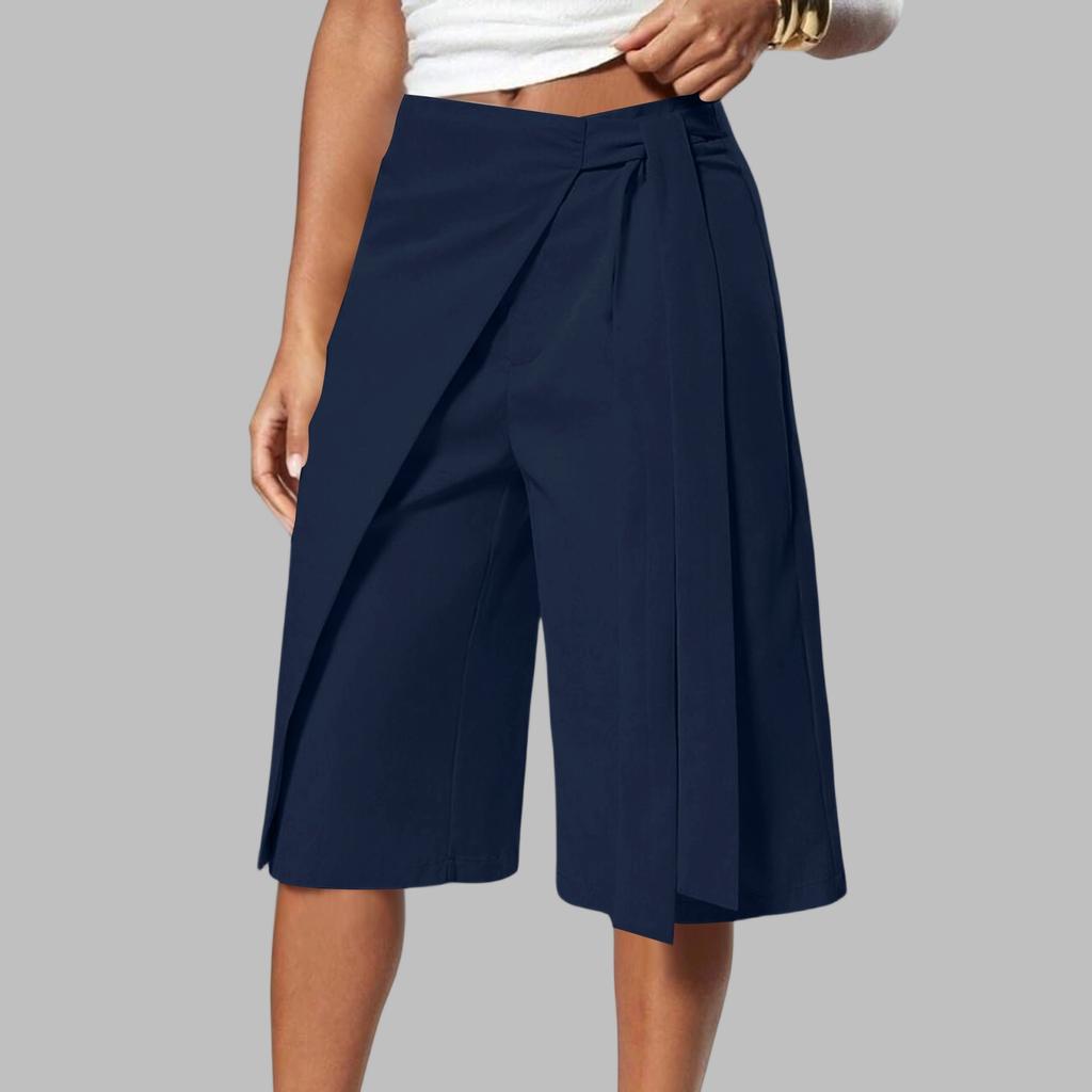 Gonna-pantalone a portafoglio con cintura in ecopelle larga da donna per abbigliamento business casual
