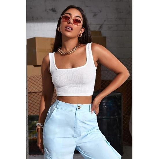 Ležérní základní topy dámská slimfit halenka Crop Top s doplňkovým páskem