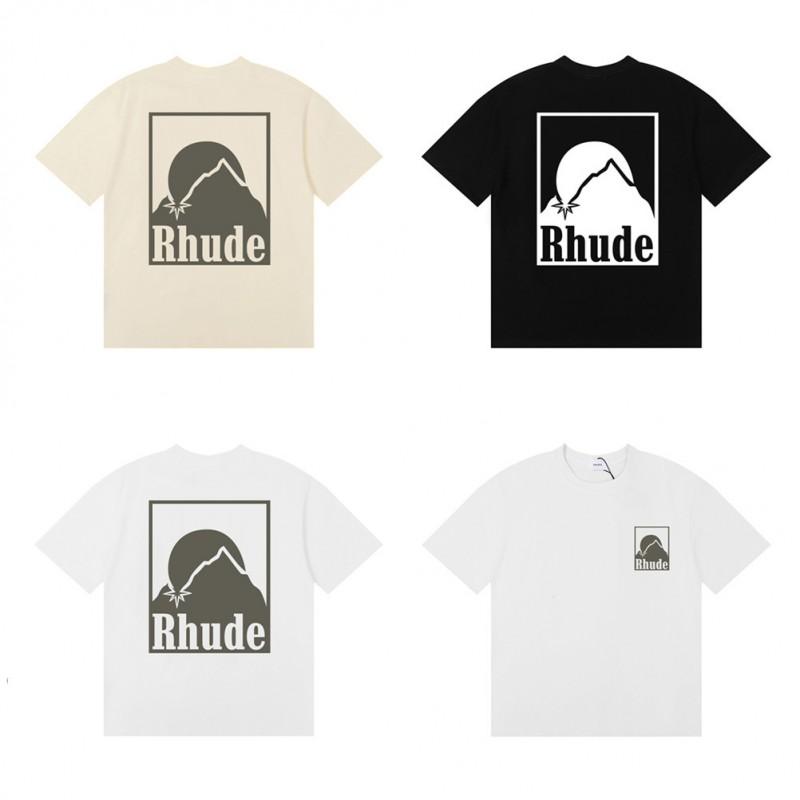 RHUDE Sunset Mountain Graphic T-Shirt Men Women Oversized Fit Casual Short Sleeve Tee