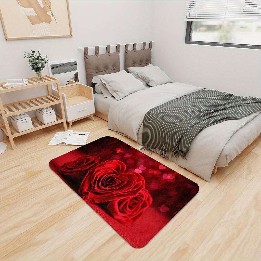 Floral Rose Flower Welcome Entrance Doormat - Non-Slip Washable Floor Rug for Living Room, Bedroom, Kitchen  Bathroom