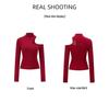260g Cotton Modal American Spicy Girl High Neck Off-Shoulder Slimming Bodycon Waist-Cinched Chic Casual Top