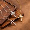 Fashion Women Necklace Creative Titanium Steel Cross Pendant with Colorful Zircon Hollow Out Design Collarbone Chain