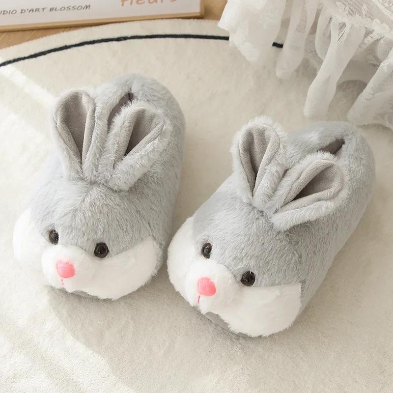 Fashion Cute Rabbit Shoes Women Winter Slippers Warm Plush Soft Sole Girls Indoor Home Floor Slipper Pink Color Ladies Cartoon Footwear