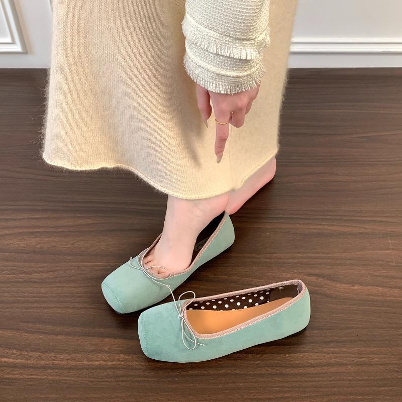 2026 New Spring Square Toe Women Ballet Flats Ladies Casual Shallow Slip On Shoes Eelgant Butterfly-knot Soft Sole Dress Shoes