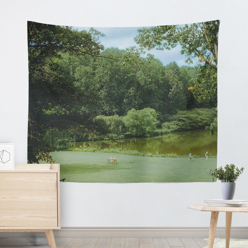 Forest Lake Lawn Landscape Tapestry, Film Style Aesthetic Wall Hanging for Bedroom Living Room Decor