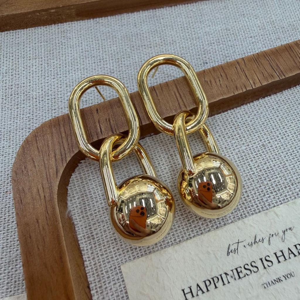 Metal Wind Simple Ball Ring Buckle Hollow Earrings Fashionable Hollow Ball Geometric Stud Earrings
