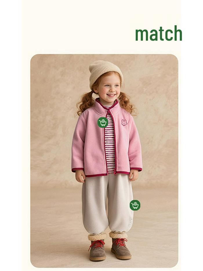 Tongbei Kids' Winter 2025 Girls' Fleece Jacket – Cute, Warm, Versatile Zip-up Top