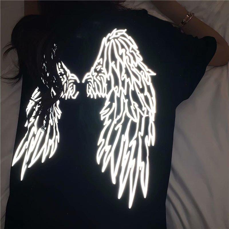 Summer New Fashion Women's Short Sleeve Reflective Wings Dark Trend T-shirt for Men and Women Lovers