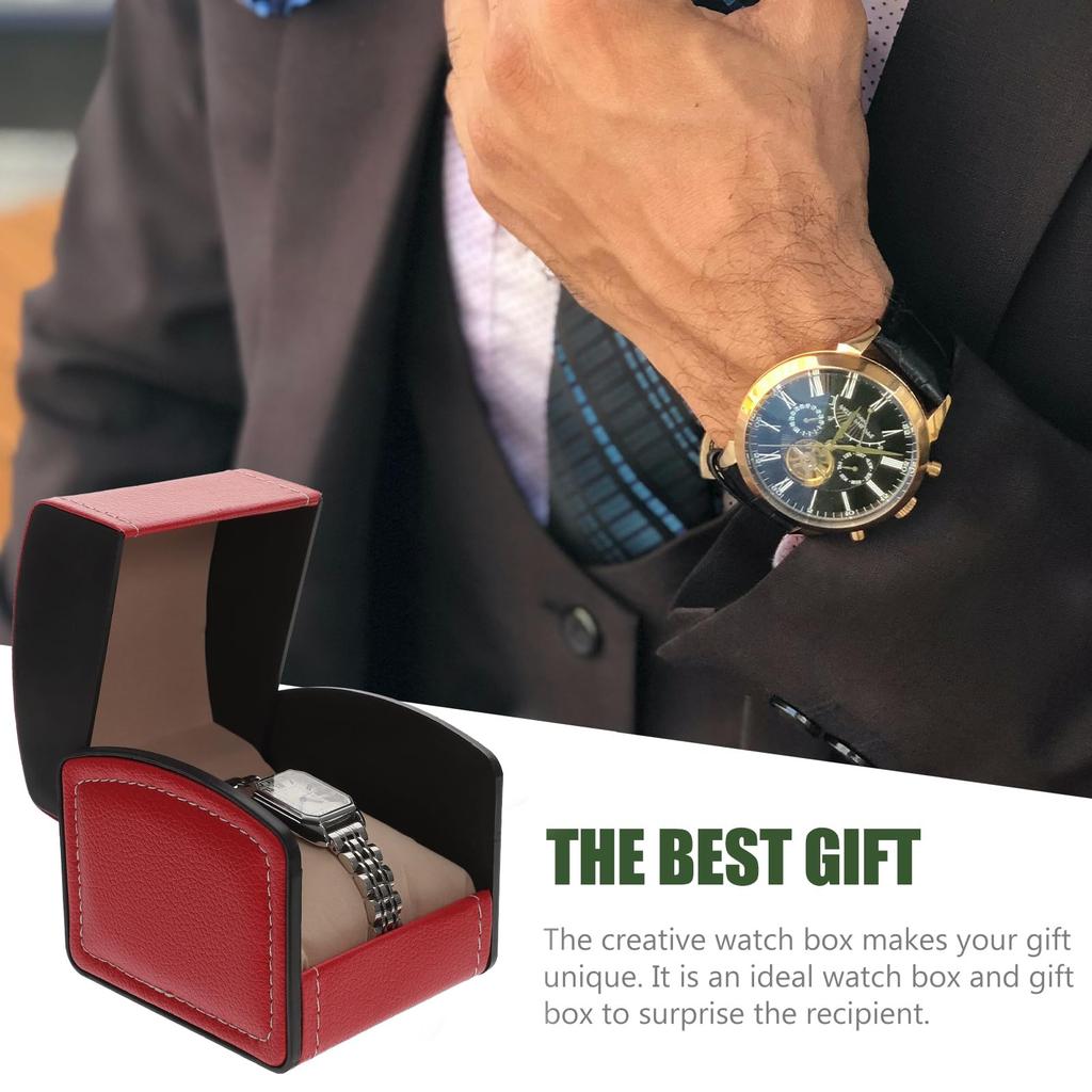 POPETPOP Watch Case Set of 8 Black 4 PU Leather Watch Cases for Mechanical Watches (4 + Red) Men's