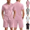 Conjunto de Dos Piezas para Hombre Casual de Gofre con Cuello de Solapa Manga Corta y Pantalones Cortos