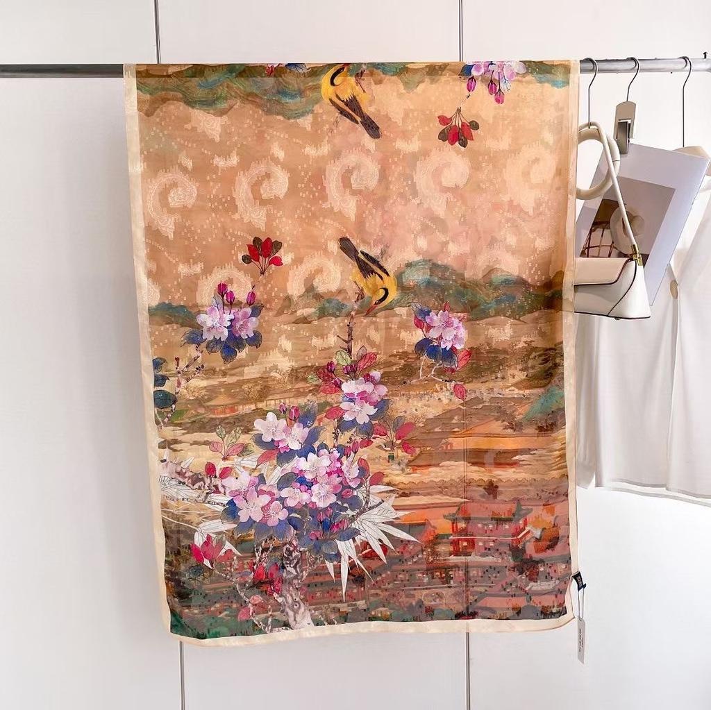 New Style  Thin Chinese Style Jacquard High-end  Versatile Double-sided High-end Silk Scarf