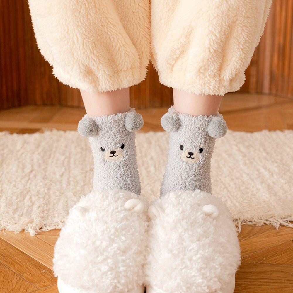 Fashion Design Coral Fleece Thermal Warm Cute Dog Socks Women Hosiery Home Sleep Socks Calf Socks