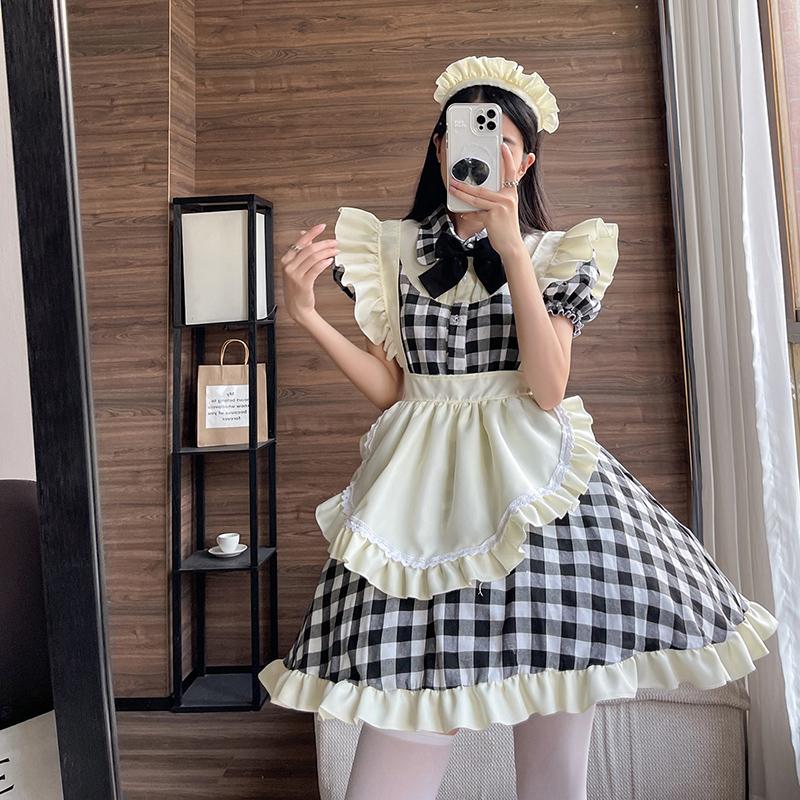 Japanese Cute Style Lolita Maid Dress Sexy Cosplay Maid Uniform Dress Black And Red Plus Size
