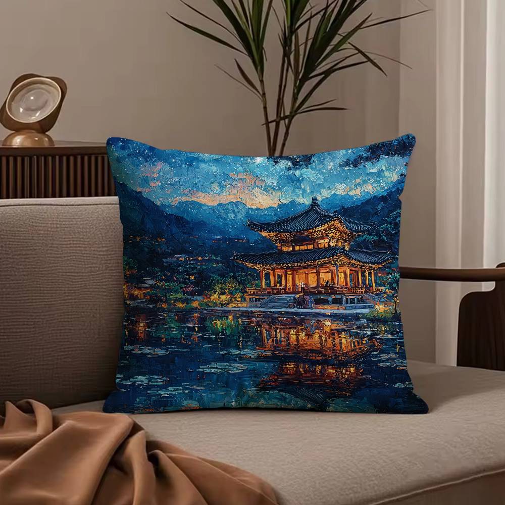 ART Korea Foguo Temple Pillow Case Anti-dustmite Pillowcase Invisible zipper silky short plush Sofa cushion cover