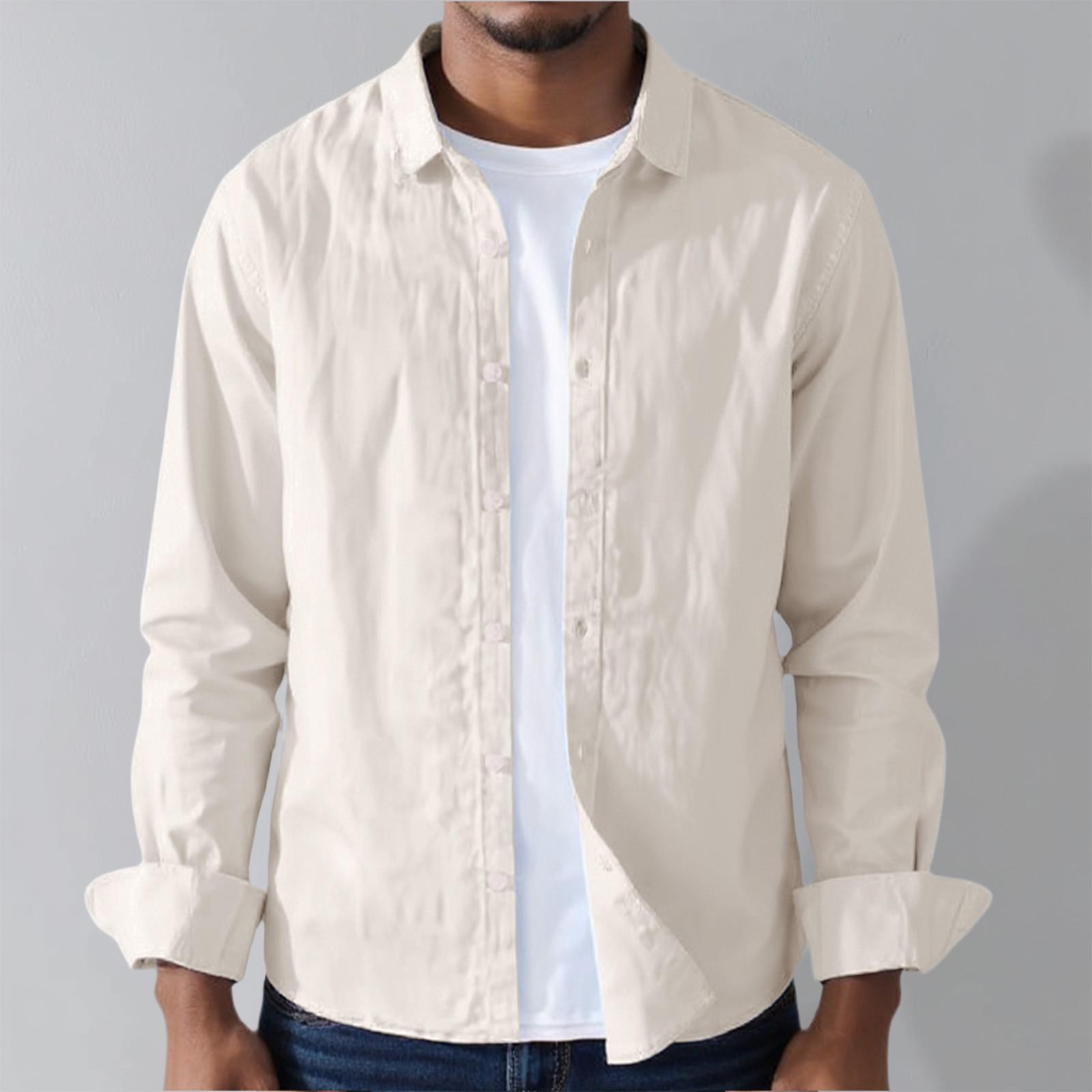 

Мужская однотонная рубашка, повседневный воротник, с длинными рукавами и льняная рубашка S хаки