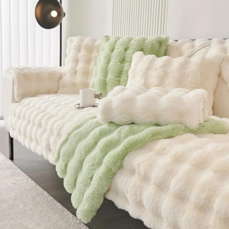 Nouveau Housse de Fauteuil Canapé en Peluche Lapin Vente en Gros Hiver Épais Doux Coussin en Peluche Antidérapant Cuir Canapé Canapé Housse de Siège