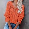 Europäische und amerikanische Pullover Herbst und Winter lässig durchbrochener V-Ausschnitt langärmelig lockerer Strickpullover Pullover Damen lockerer Typ
