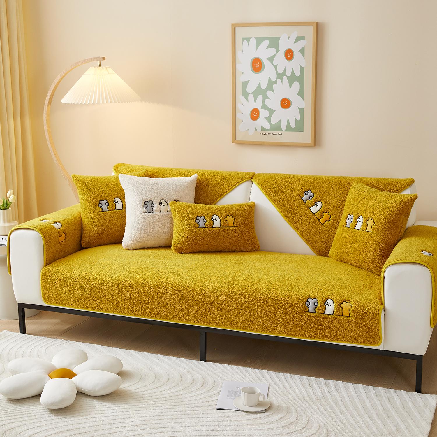 

Простая современная кашемировая диванная подушка с кошачьим когтем, зимняя утолщенная теплая нескользящая подушка, кожаный чехол для дивана, полотенце на спинку 45*45 жёлтый