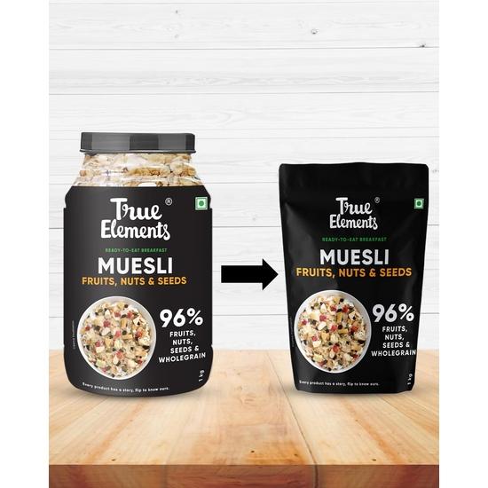 True Elements Frucht-Nuss-Müsli – Vollkorn-Frühstückscerealien mit echten Früchten & Nüssen